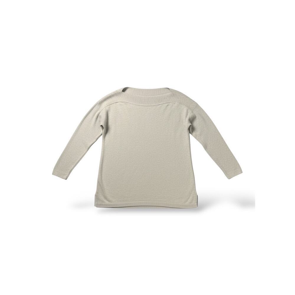 J Jill Womens Medium 100% Cotton Knit Sweater Beige Tan Ribbed Trim Long Sleeve